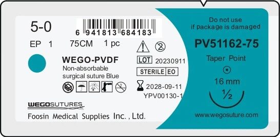 PVDF 5-0 (1) 75 см Кол. 4/8 16 мм Синий