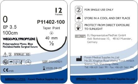 Polypropylene 0 (3,5) 100 см Кол. 4/8 40 мм Синий