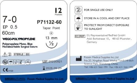 Polypropylene 7-0 (0,5) 60 см Кол. 4/8 13 мм Синий