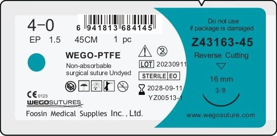 PTFE 4-0 (1,5) 45 см Обр.-реж. 3/8 16 мм Неокраш.